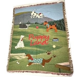 Puppy Land New Woven Tapestry Throw Blanket Multicolor Dog Scene Picnic Camping